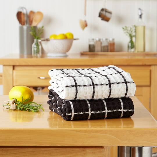 DII® Windowpane Oversized Washed Waffle Dishtowels